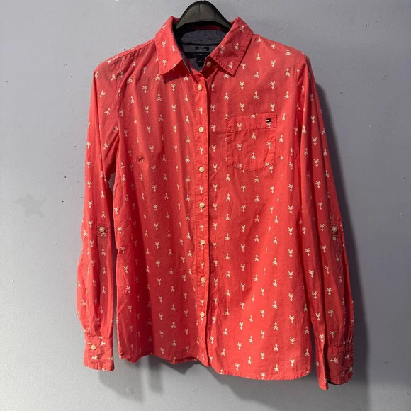 Tommy Hilfiger‎ ladies size  medium coral button down shirt - Picture 1 of 4